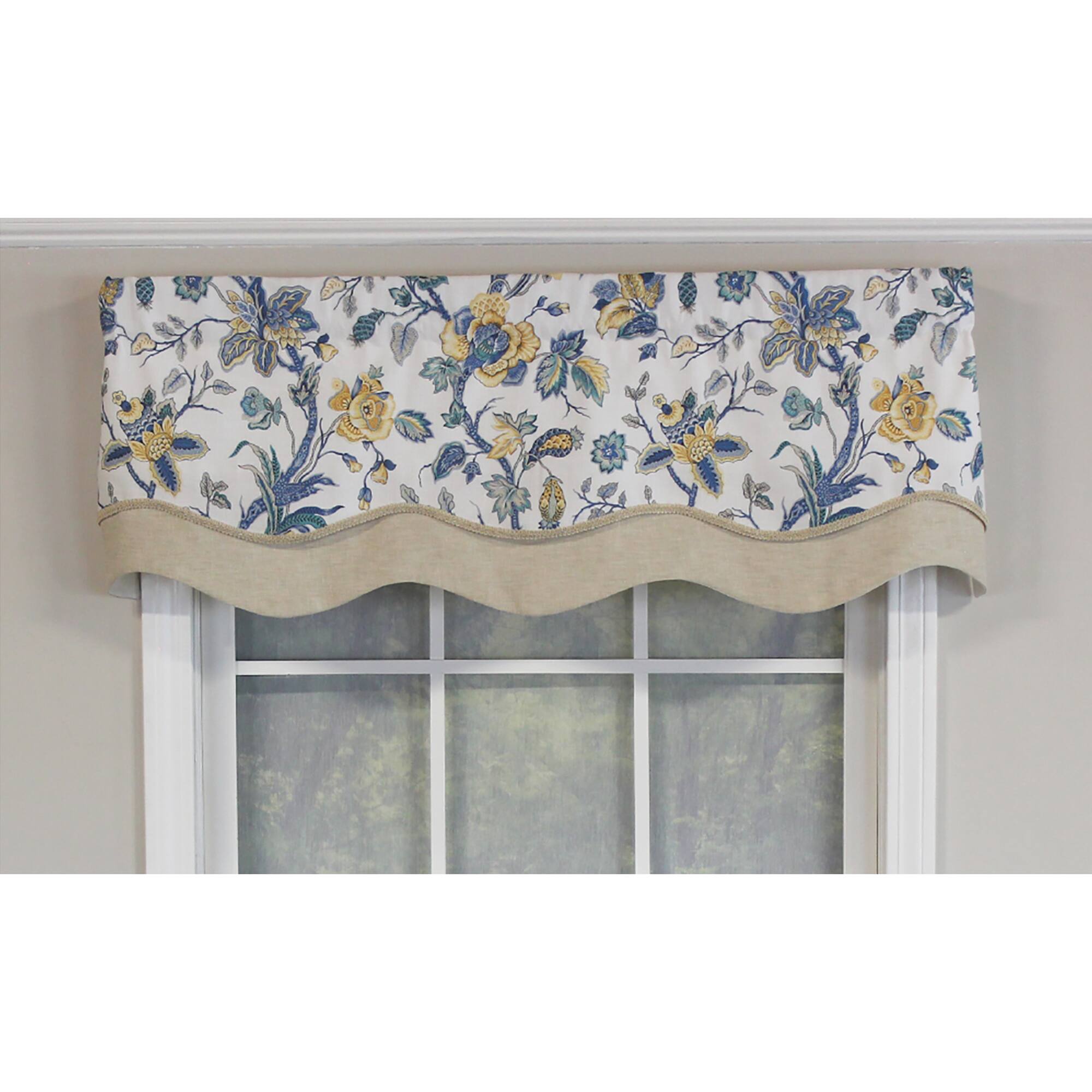 Angle. RLF Home - RLF Home Gianna Glory Valance White. 3" Rod Pocket, Layered, Trimmed. 50" x 16" - White.