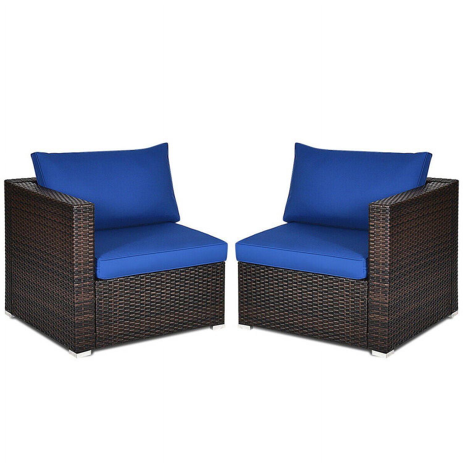 Alt View 4. Kadyn - 2PCS Patio Rattan Sectional Conversation Sofa Set-Navy, Patio Seating Conversation - Blue.