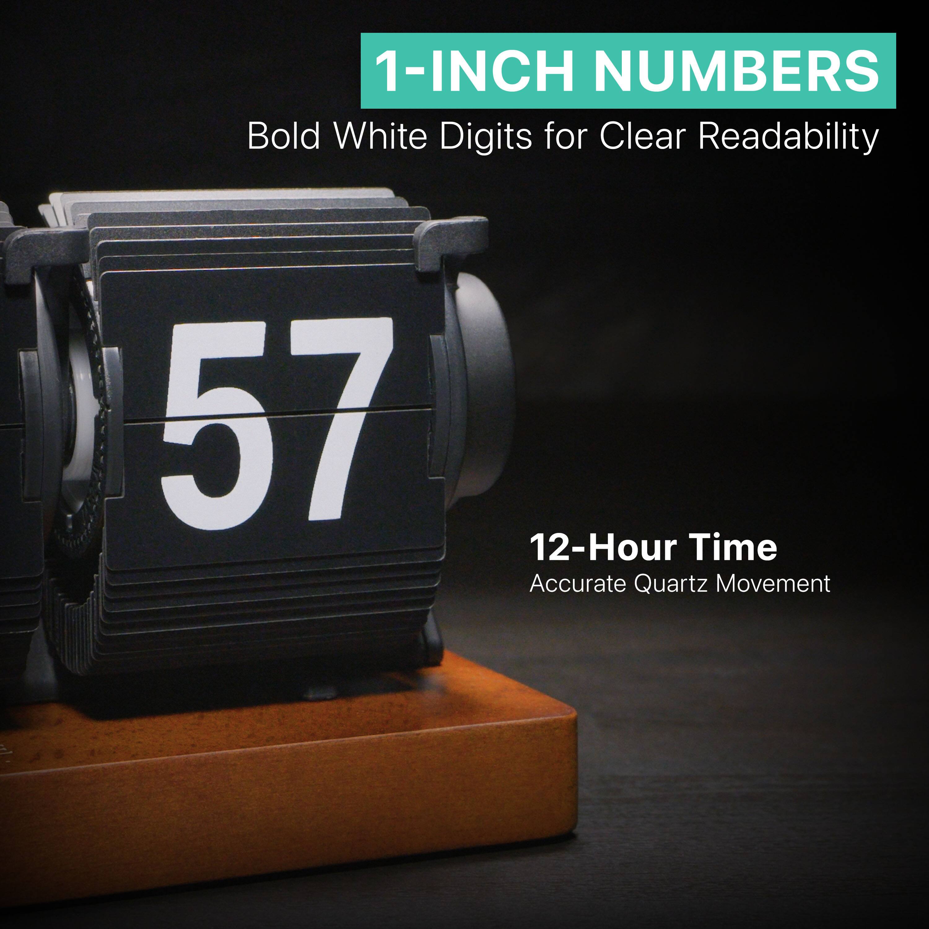 1-INCH NUMBERS  
Bold White Digits for Clear Readability  

57  

12-Hour Time  
Accurate Quartz Movement