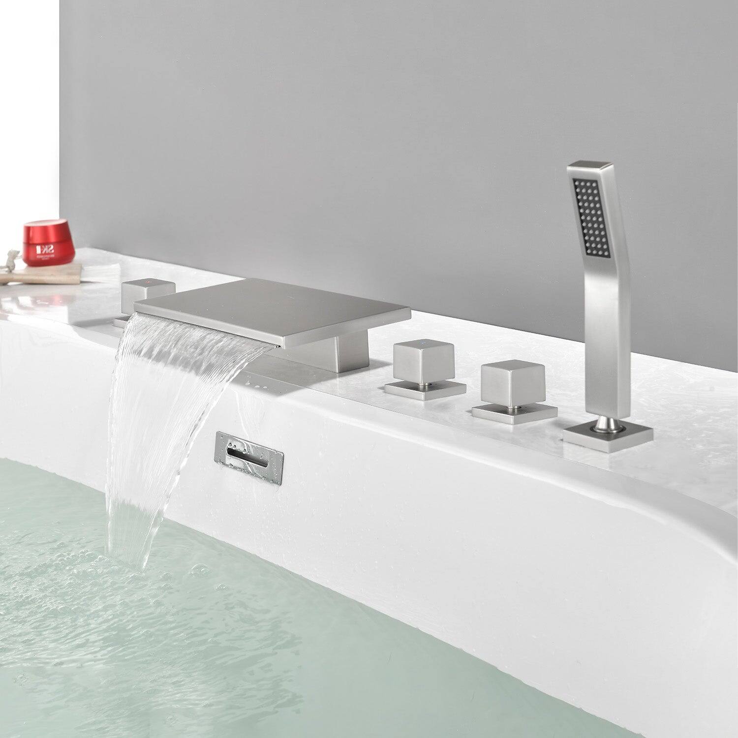 Alt View 2. Boyel Living - Brushed Nickel Five-Hole Waterfall Bath Faucet with Handheld Shower SUS304 Material cUPC Certified - Brushed Nickel.