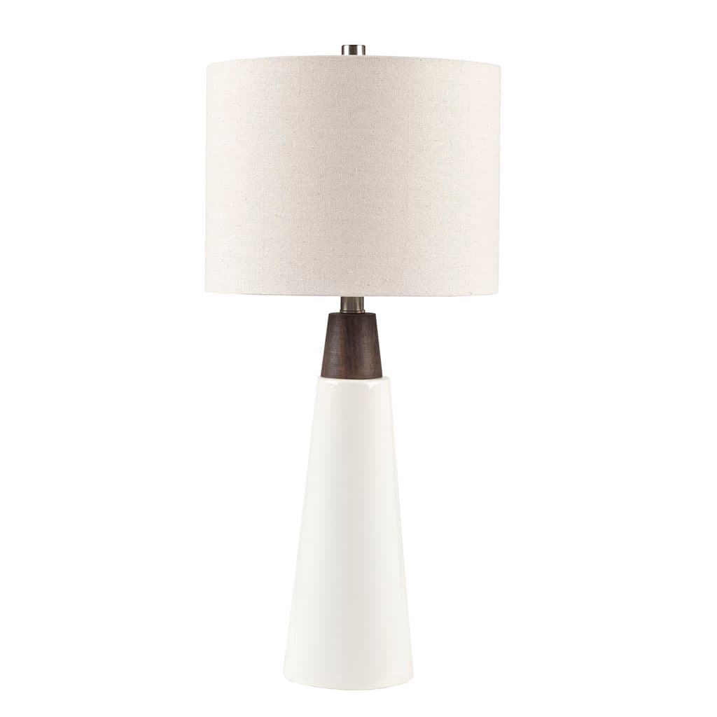 Alt View 2. Luckbyte - Triangular Ceramic Wood Table Lamp.