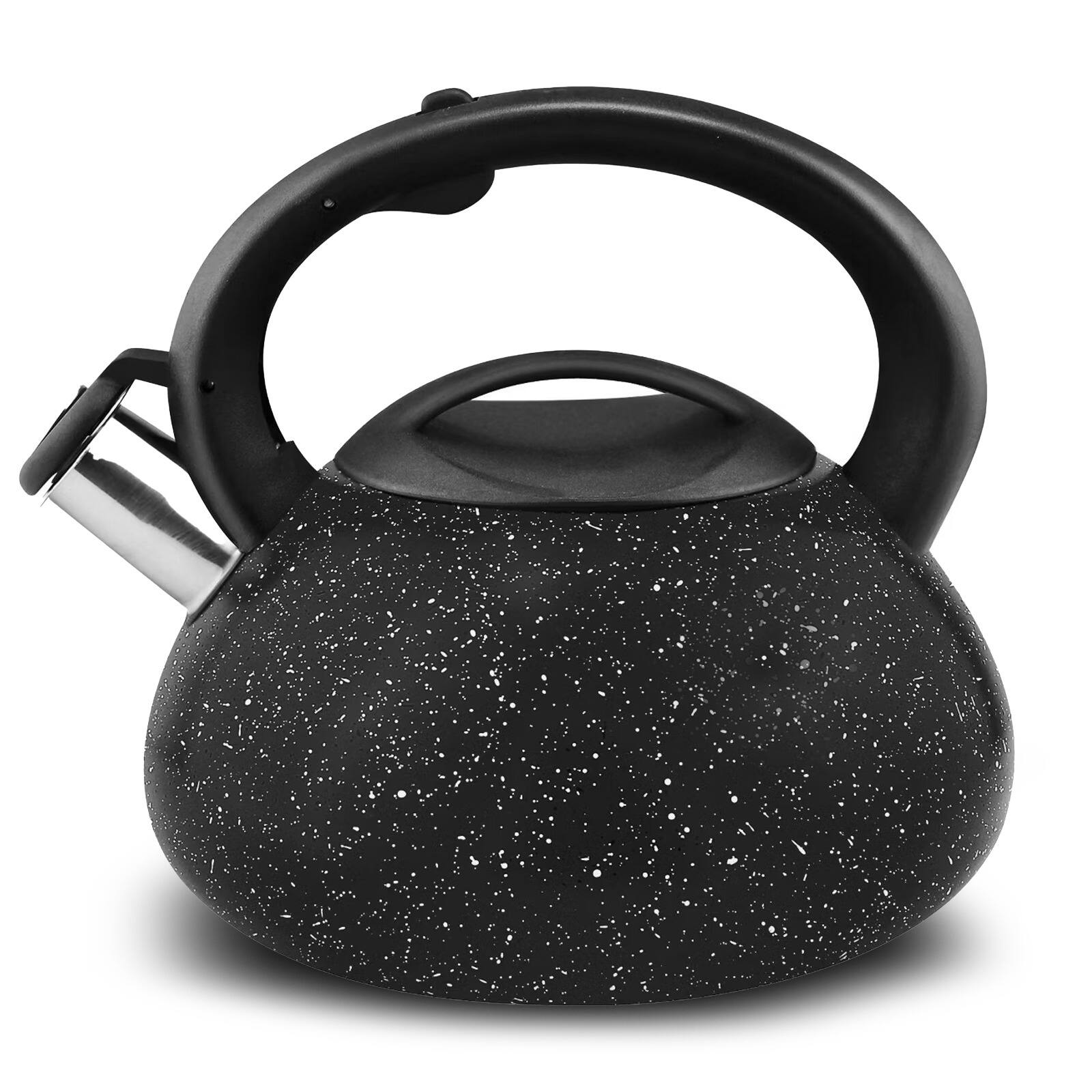 Luminuxe - Stainless Steel Whistling Tea Kettle, 3 QT Fast Boil Tea Pot with Heat Resistant Handle - Marble Black