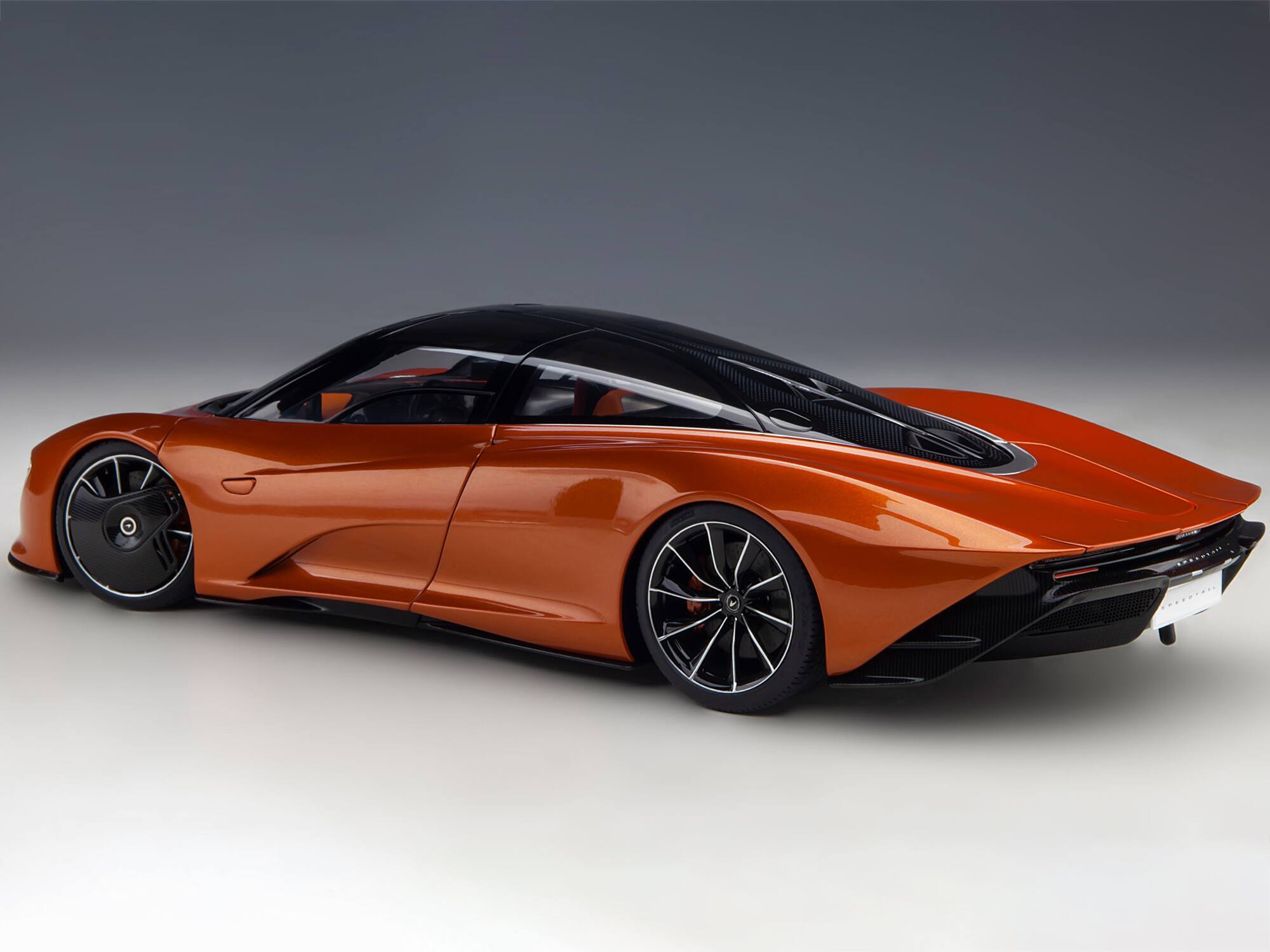 Alt View 6. Autoart - McLaren Speedtail Volcano Orange Metallic with Black Top and Suitcase Accessories 1/18 Model Car by Autoart.