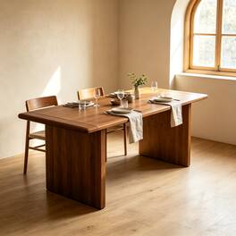 Loheer - Solid Wood Dining Table, Rectangular Farmhouse Table for Four to Six People - Walnut