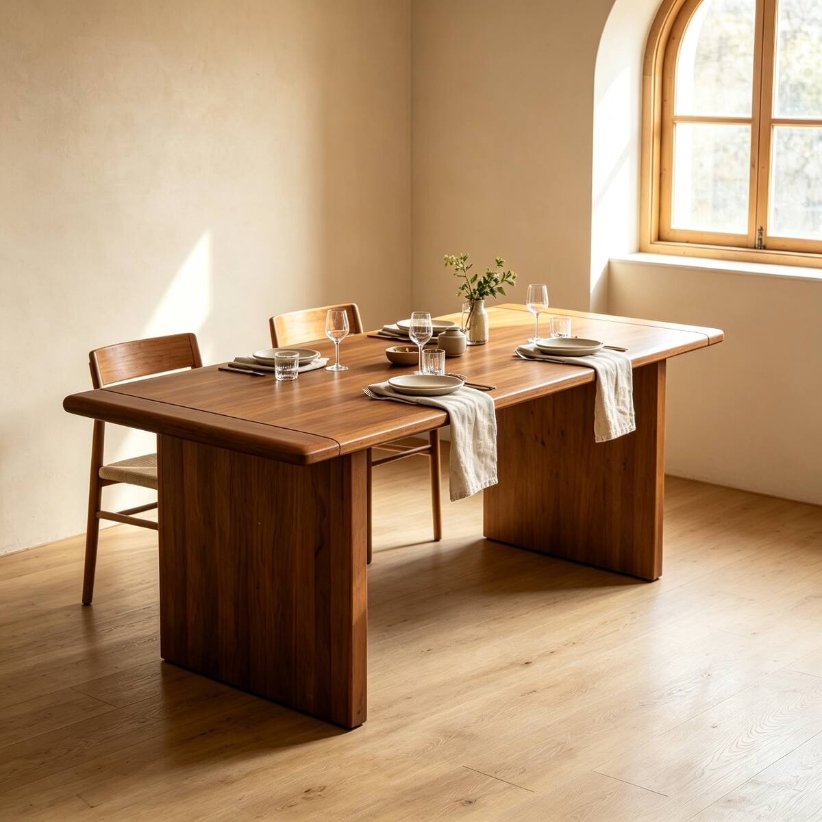 Front. Loheer - Loheer Solid Wood Dining Table, Walnut Rectangular Farmhouse Table for Four to Six People - Walnut.