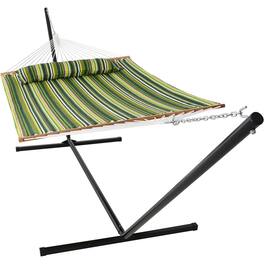 Sunnydaze - 2-Person Quilted Fabric Hammock with Steel Stand - Melon Stripe