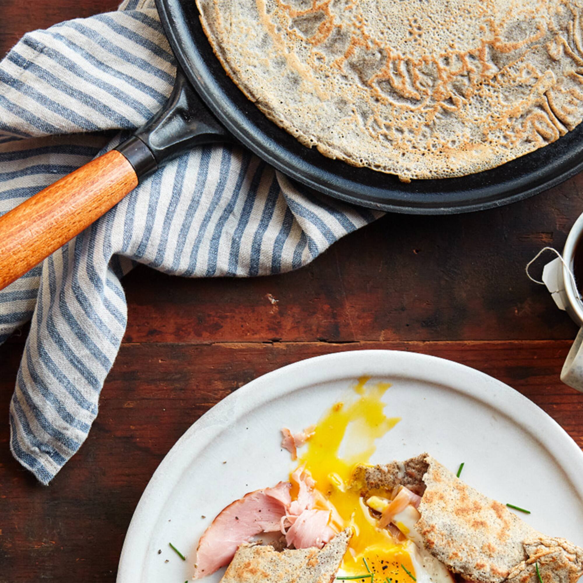 Alt View 2. Staub - Staub Cast Iron 11-inch Crepe Pan with Spreader & Spatula - Matte Black - Matte Black.