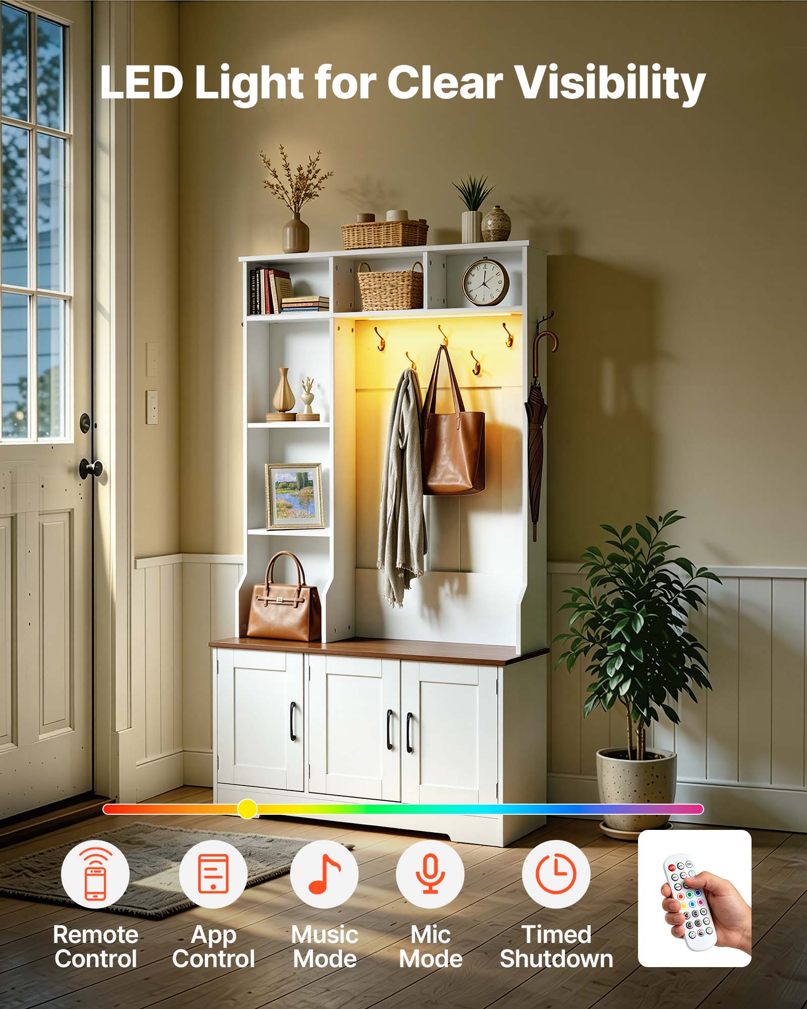 LED Light for Clear Visibility

- Remote Control
- App Control
- Music Mode
- Mic Mode
- Timed Shutdown