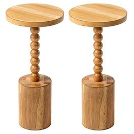 COZAYH - Farmhouse Pedestal Side Table for Living Room & Bedrooms, Brown, Set of 2 - Natural Wood Color
