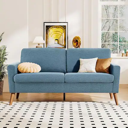 Front. Dyonery - Dyonery 68 "Corduroy sofa,small sofa for bedroom and office, comfortable sofa, spring pad, tool-free assembly - Blue.