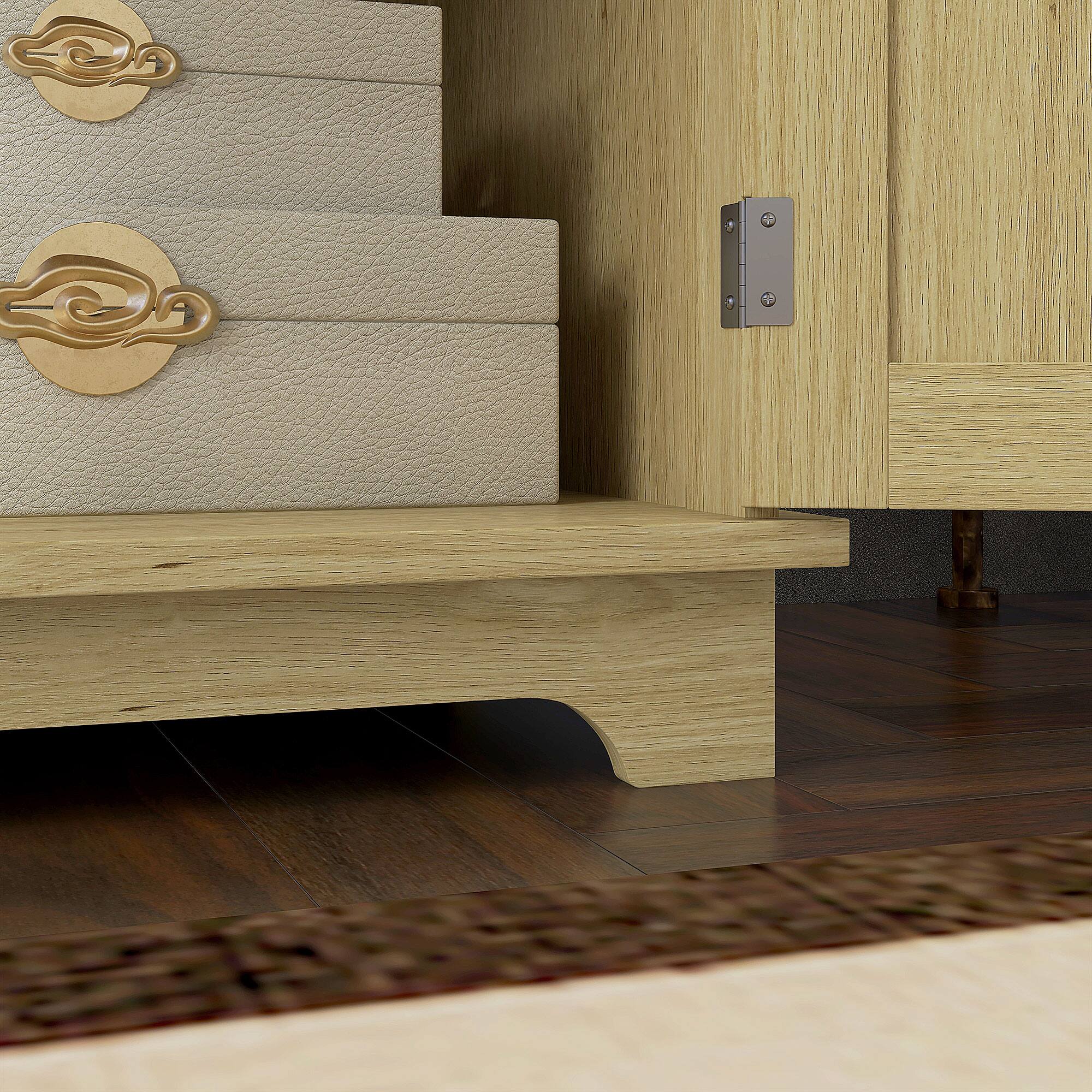 Alt View 5. Homcom - Sideboard with Solid Wood Countertop, Modern Kitchen Storage Cabinet, Coffee Bar Cabinet with 2 Drawers - Natural Rattan.