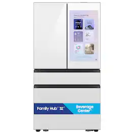 Samsung - Bespoke 23 cu. ft. Counter Depth 4-Door French Door Refrigerator with Family Hub 32" and AI Vision Inside - White Glass