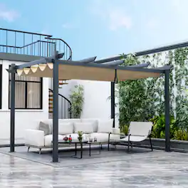 Mondawe - 10x13 FT Outdoor Aluminum Retractable Pergola w Sun Shelter Canopy 8' Height - Beige