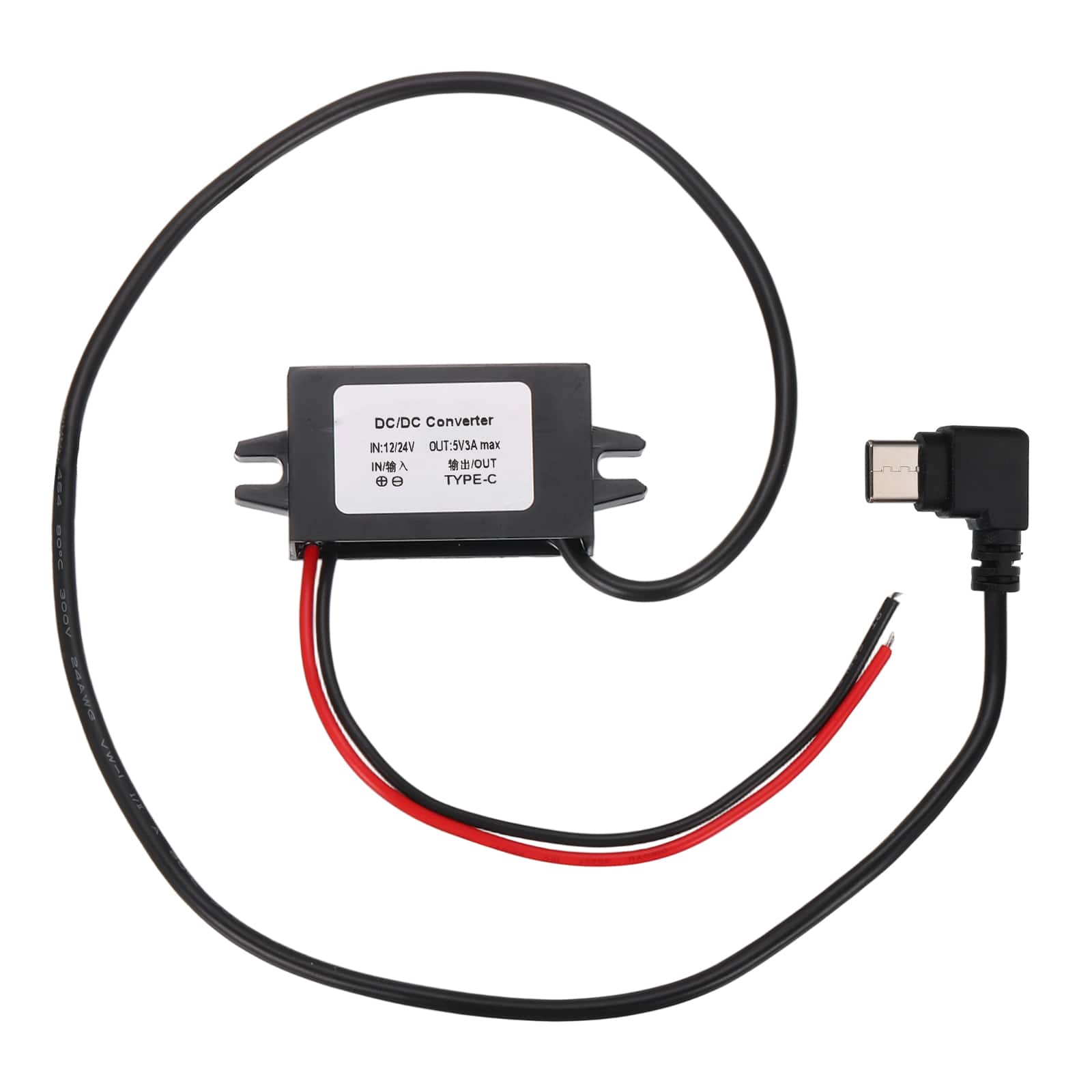 Unique Bargains - DC 12/24V to 5V 3A 15W Step Down Voltage Reducer Power Module for Car/Truck/Solar, Type-C Right Angle Connector - Red