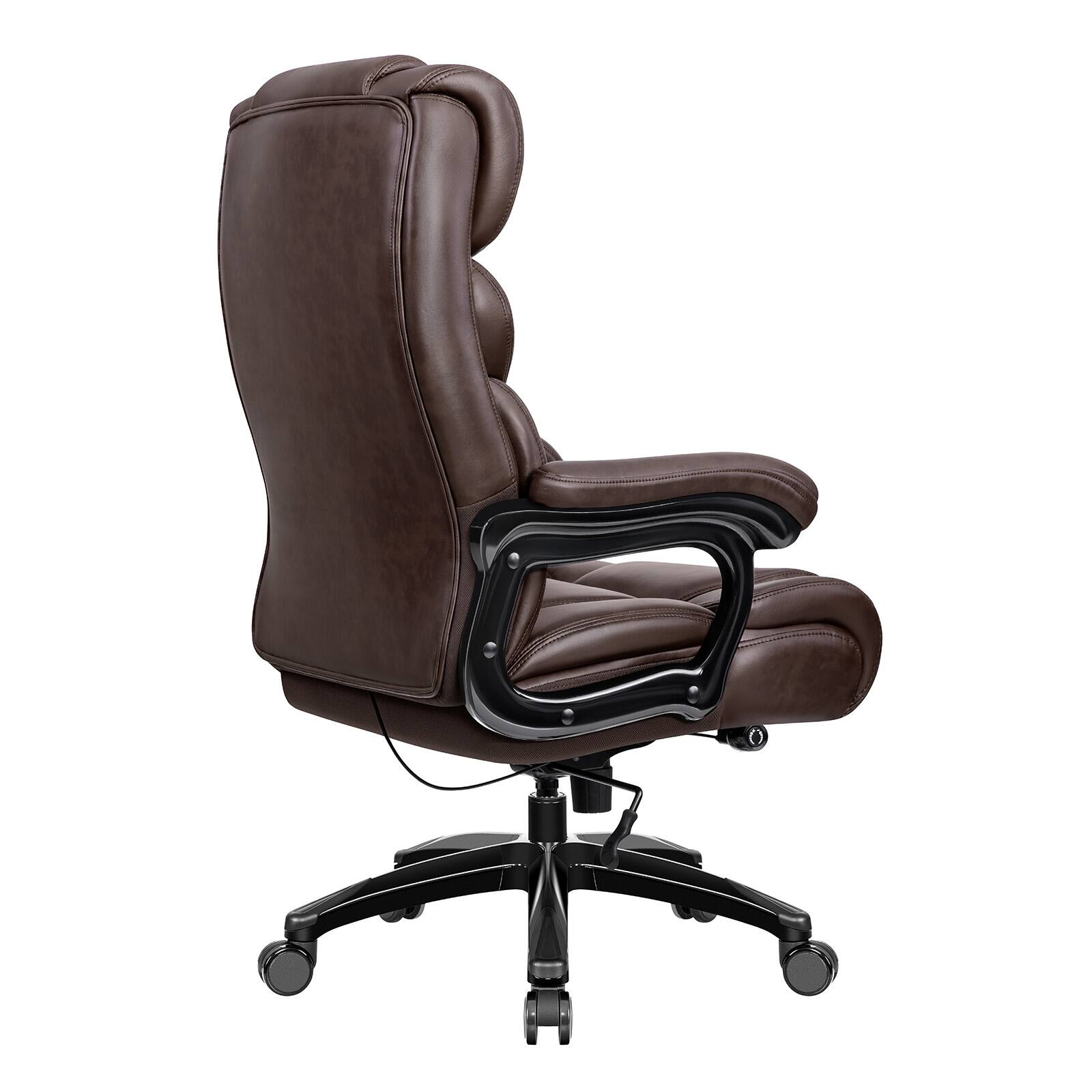 Left. Brick Attic - 500lbs Heavy Duty Executive Breathable Leather Office Chair with Adjustable High Back, Lumbar Support Swivel PC Chair - Brown.