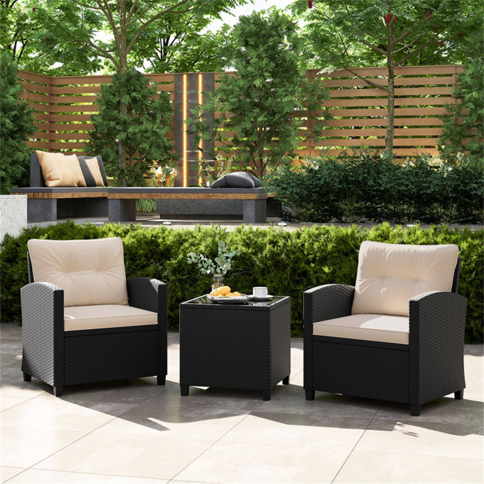 Alt View 1. Boyel Living - White 3 Pieces Patio Furniture Set with Tempered Glass Coffee TableOff 30.0-in L x 26.0-in W x 25.5-in H - White.