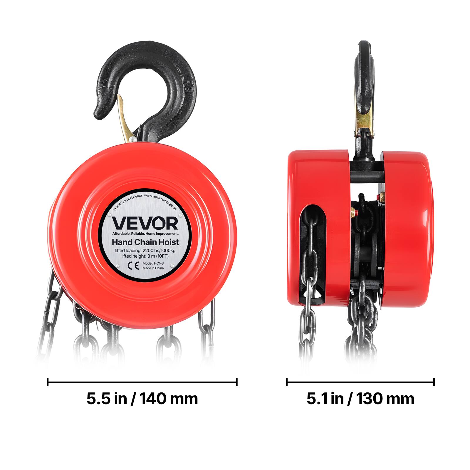 - I svolSepin www.compwggnat VEVOR Amtonaro - ntome improvement Hand Chain Hoist lifted loading: 2200/1000kg lifted height 3 T (10FT) Model HC-13
- cha 5.5 in/ 140 in mm 5.1in/130mr 5.1 130 mm