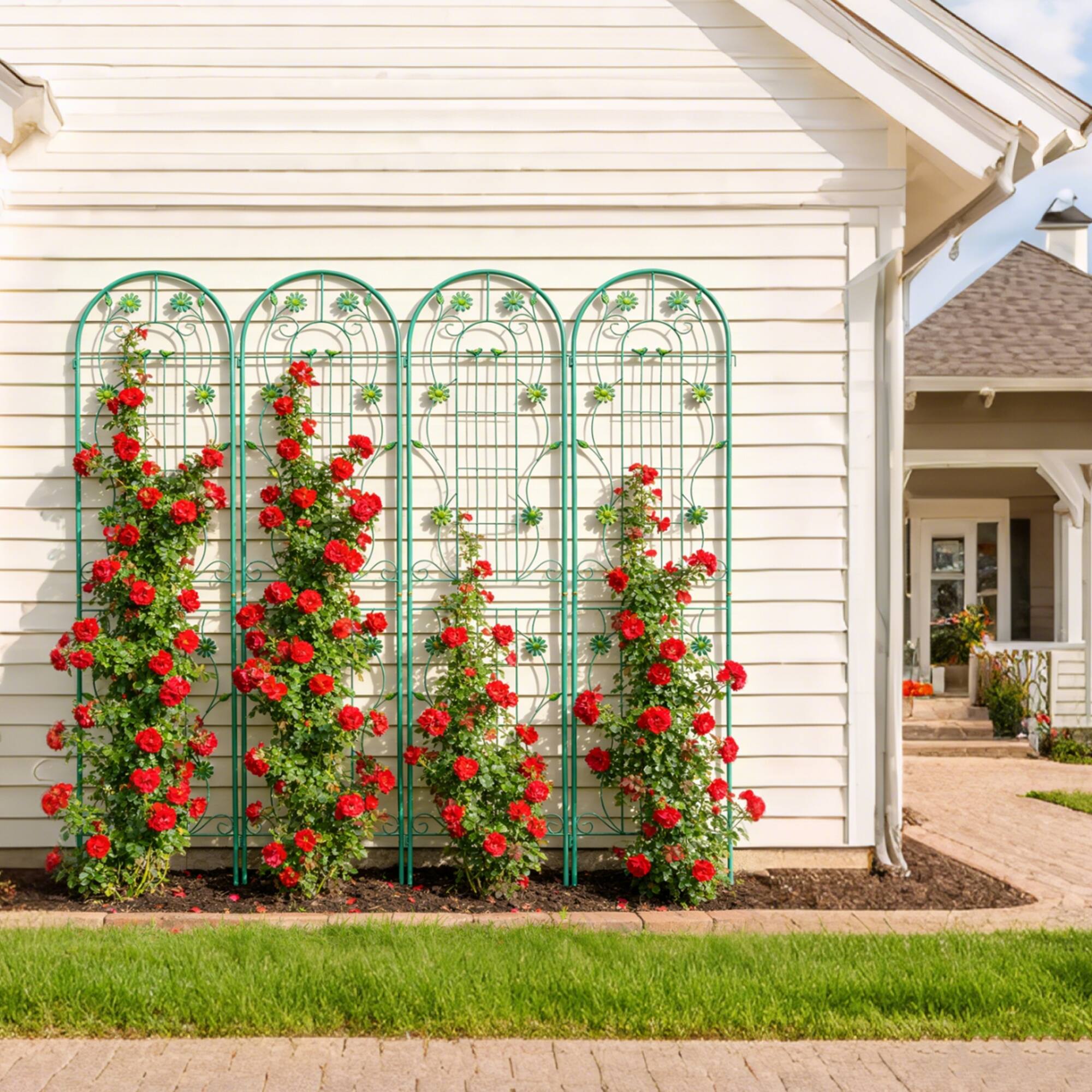 Back. Loheer - Rustproof Metal Garden Trellis 2-Pack 7.23 ft x 1.64 ft Climbing Plant Support - Green.