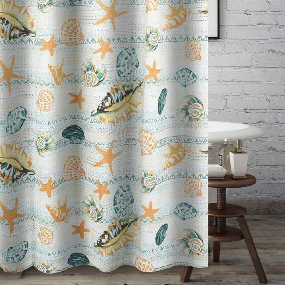 Left. Greenland Home Fashions - Greenland Home Fashions Kona Luxurious Buttonhole Top Shower Curtain 72" x 72" Ocean - Ocean.