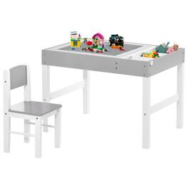 Qaba - 2 in 1 Kids Activity Table with Storage, Kids Building Block Table for Play, Craft, Toddler Table and Chair Set Playroom - Gray
