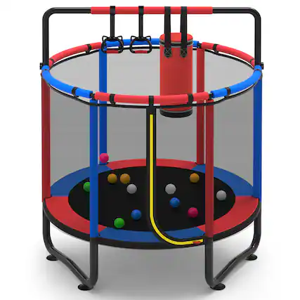 Front. Segmart - 55” Toddler Trampoline for Kids with Enclosure, Kids Trampoline with Sandbag, Rings, Ocean Balls, Gifts for Boys Girls.