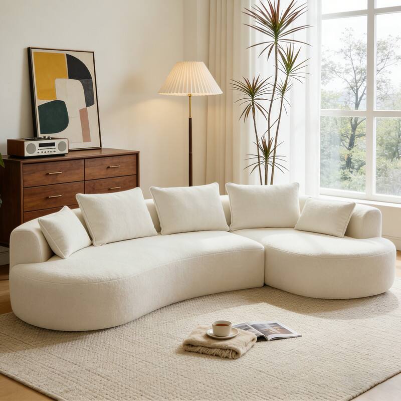 Angle. Dyonery - 122" Curved Modular Sectional Sofa for Living Room,Modern Oversized Cloud Couch,4-Seater Extra Deep Seat Sofa. - Beige.