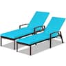 Costway - 2PCS Patio Rattan Lounge Chair Chaise Recliner Back Adjustable Cushioned - Turquoise