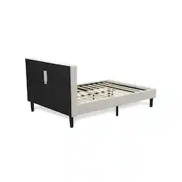 East West Furniture - NLF-19-F Nolan Platform Bed Frame - Button Tufted White Velvet Fabric Padded Headboard & Footboard - Black