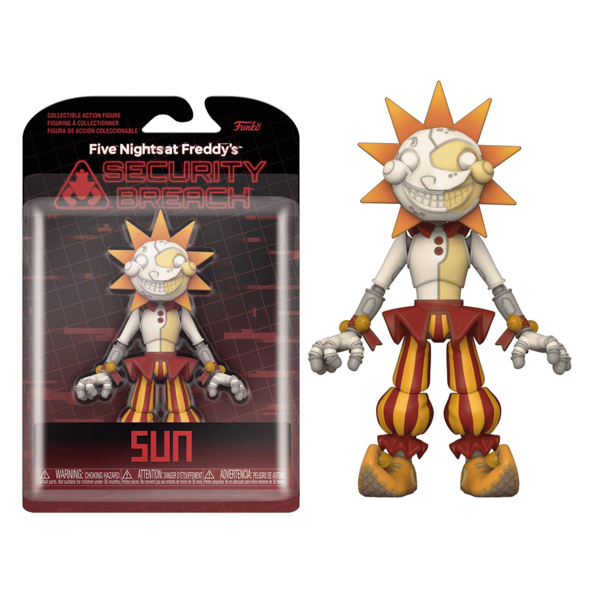 COLLECTIBLE ACTION FIGURE  
FIGURINE À COLLECTIONNER  
FIGURA DE ACCIÓN COLECCIONABLE  

Five Nights at Freddy's  
SECURITY BREACH  

SUN  

WARNING: CHOKING HAZARD - Small parts. Not for children under 3 years.  
ATTENTION: RISQUE DE GÊNOCHEMENT - Petits morceaux. Ne convient pas aux enfants de moins de 3 ans.  
ADVERTENCIA: PELIGRO DE ASFIXIA - Piezas pequeñas. No es adecuado para niños menores de 3 años.