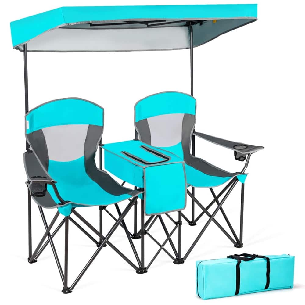 Kadyn - Portable Folding Camping Canopy Chairs with Cup Holder-Turquoise, Outdoor Camping Chairs for Adult Hiking Fishing Beach - Blue