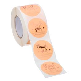 Unique Bargains - 500pcs Thank You Stickers, 1.5 Inch Round Self-Adhesive Labels Roll for Small Business Sealing Box Envelope - Pink/Rose Gold