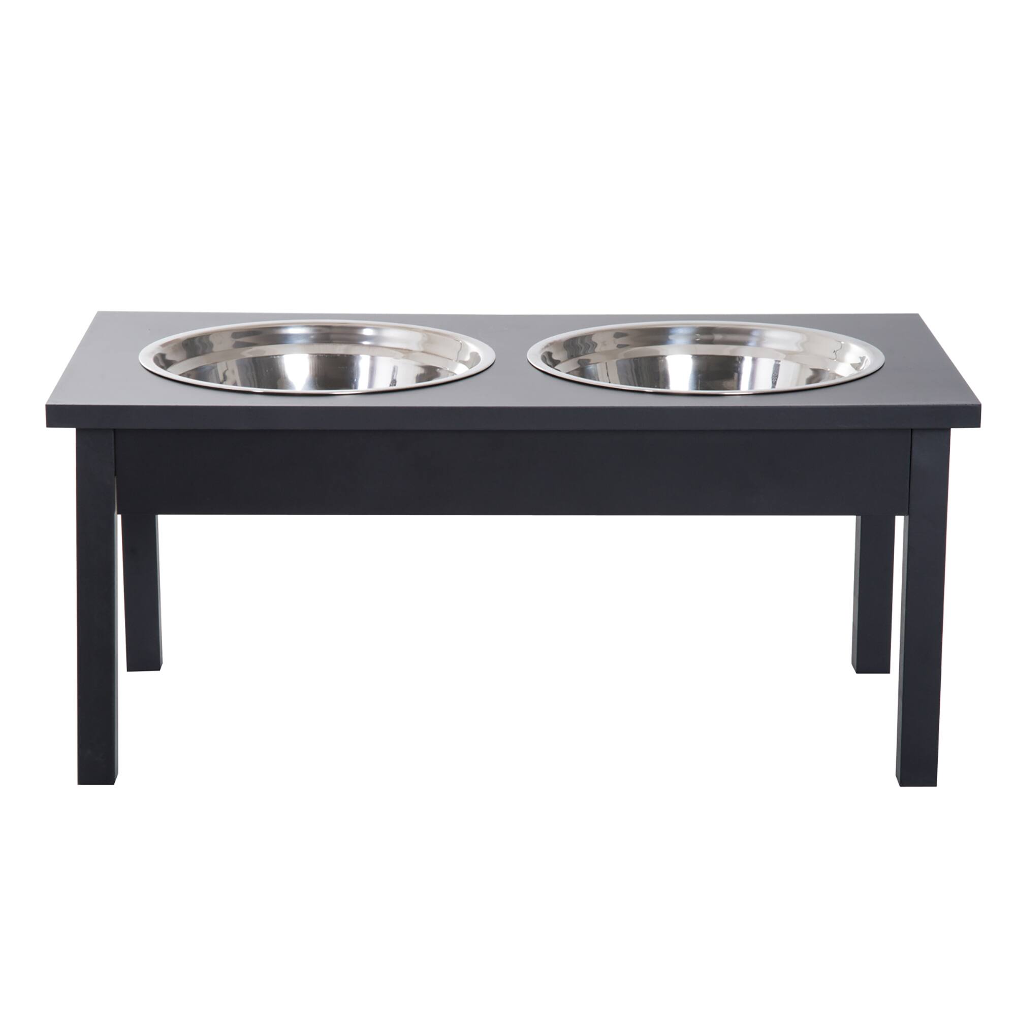 Alt View 4. Pawhut - 23" Wooden Heavy Duty Dog Food Bowls Pet Elevated Feeding Station - Black.