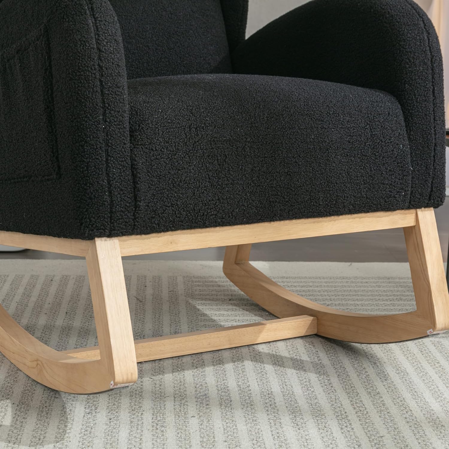 Alt View 6. Trinkets Crazed - Teddy Rocking Glider Chair for Nursery Mid Century Modern Rocking Accent Chair with Side Pockets - Black.