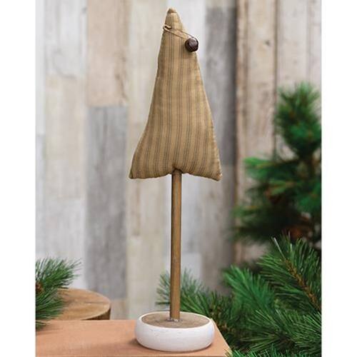 Angle. BreeBe - *Green Ticking Stripe Christmas Tree on Base 13" - Green.