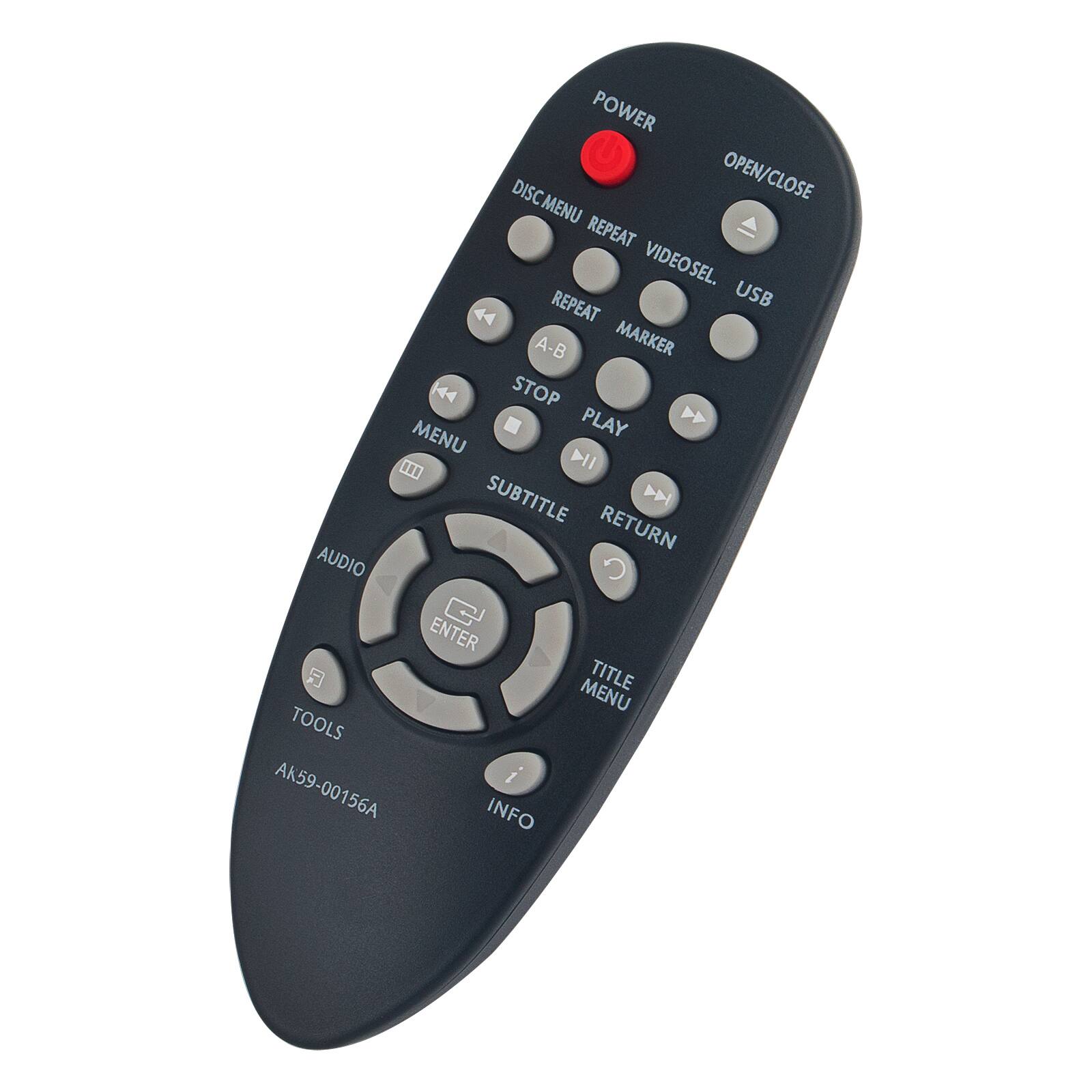 POWER  
DISC/MENU OPEN/CLOSE REPEAT VIDEOSEL. REPEAT USB A-B MARKER K4 STOP MENU PLAY E DII SUBTITLE D RETURN AUDIO ENTER TITLE MENU TOOLS I AK59-00156A INFO