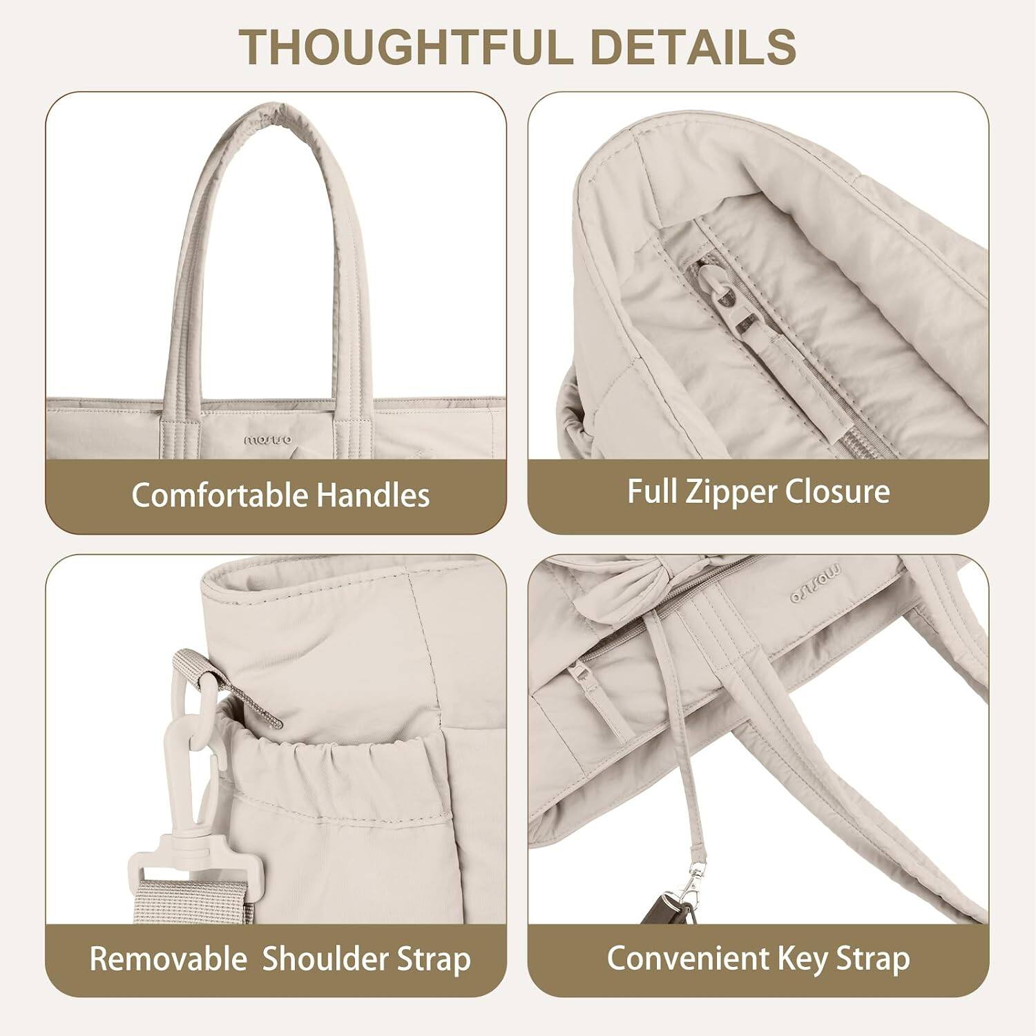 THOUGHTFUL DETAILS

Comfortable Handles

Full Zipper Closure

Removable Shoulder Strap

Convenient Key Strap