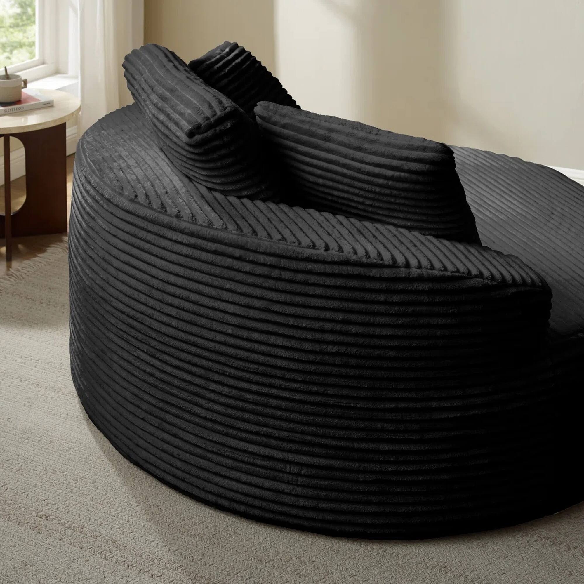 Alt View 1. Yardgrace - Oversized 55.1" Round Corduroy Chaise Lounge – Deep Seat Cloud Sofa, No Assembly Needed - Black.