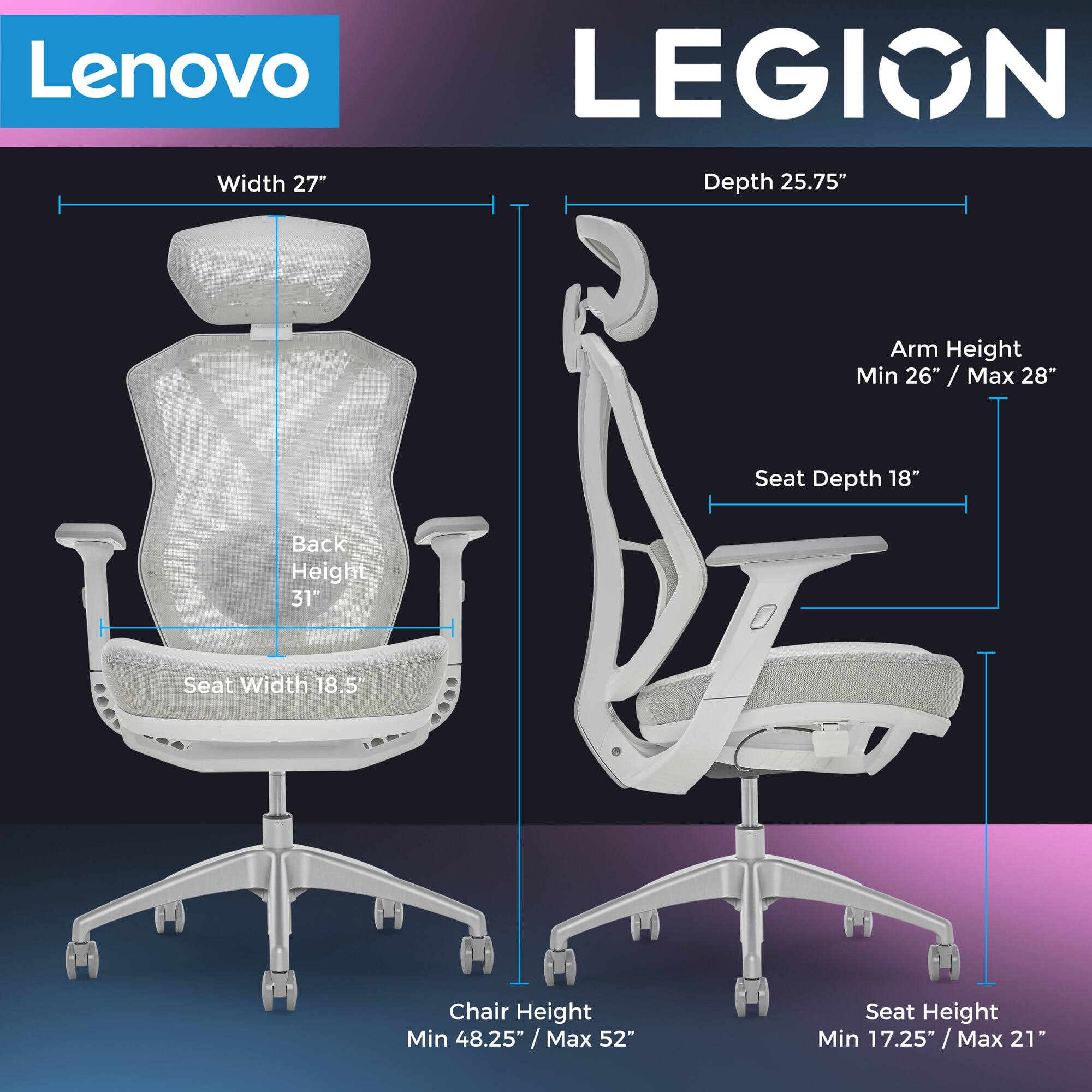 Angle View: Lenovo - Legion Mesh Gaming Chair - Phantom Gray