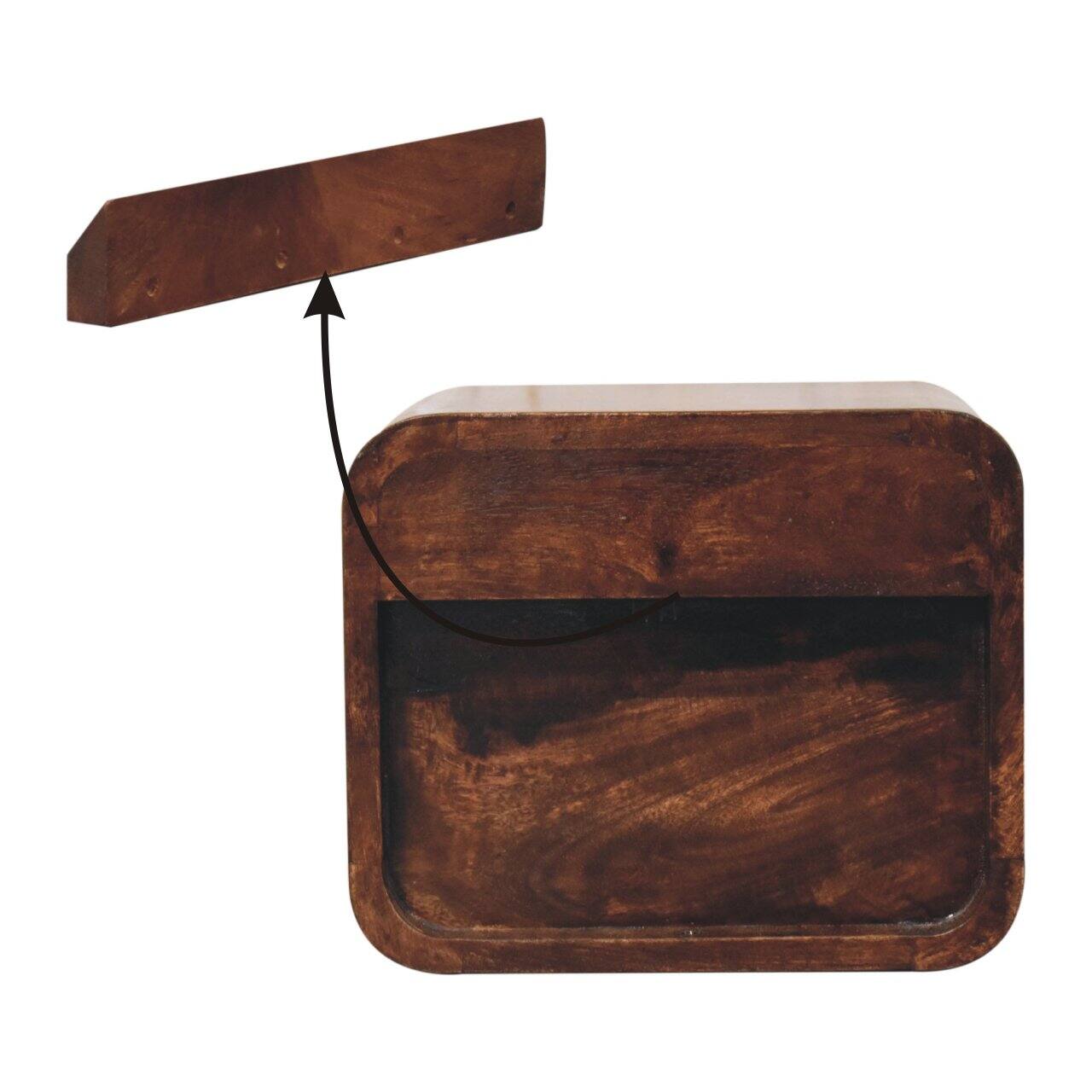 Alt View 5. Artisan Furniture - Artisan Furniture Solid Wood Mini Curved California Walnut Wall Mounted Bedside, 2 Drawers, Dark Brown - Chestnut.