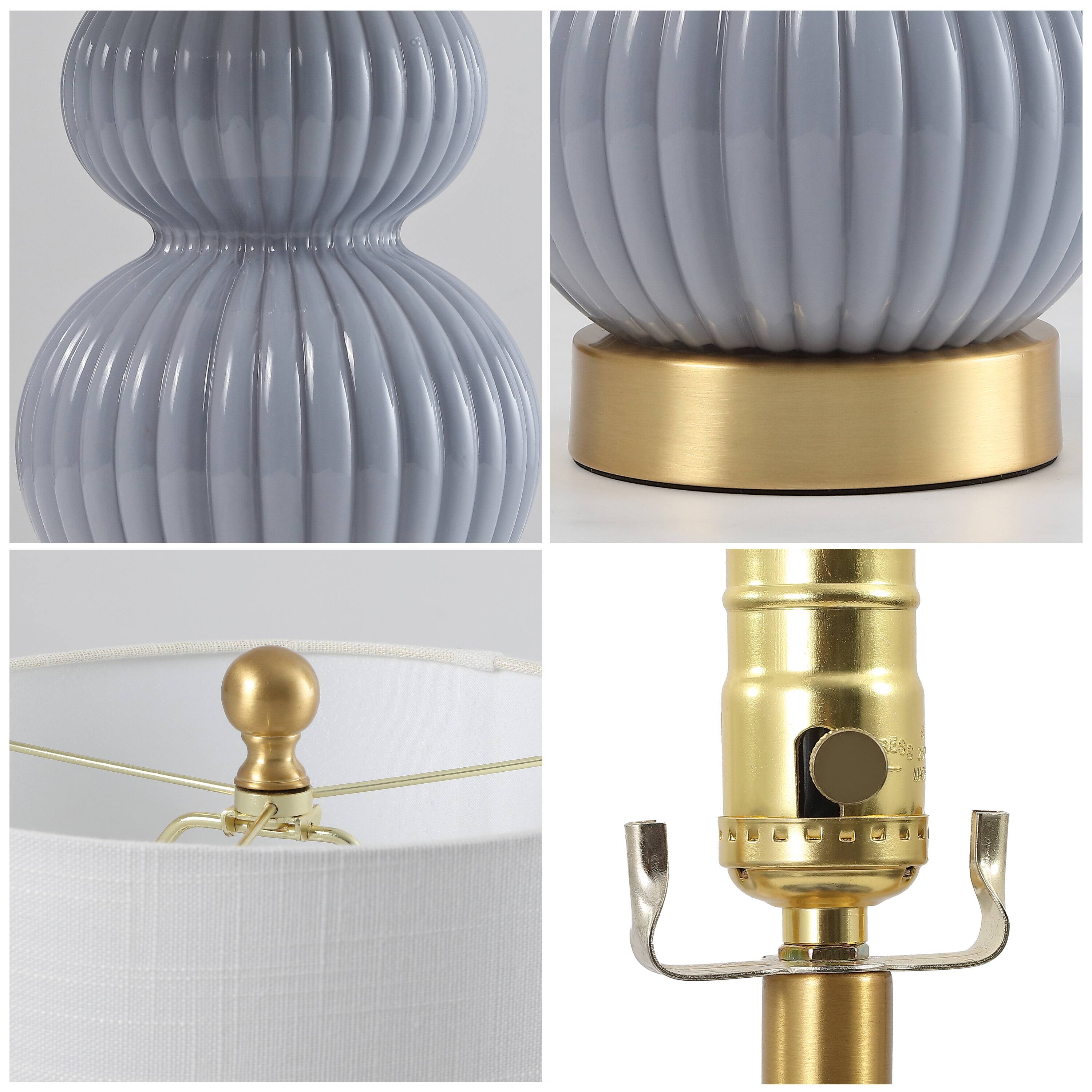 Alt View 4. Jonathan Y - Daphne 20" Contemporary Transitional Metal/Glass Ribbed Gourd LED Table Lamp, Gray/Brass Gold - Gray.