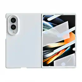 Dteck - for Samsung Galaxy Z Fold8 Rugged Slim Case with Built-in Tempered Glass Protector,Skin-Friendly Shockproof PC Cover - White