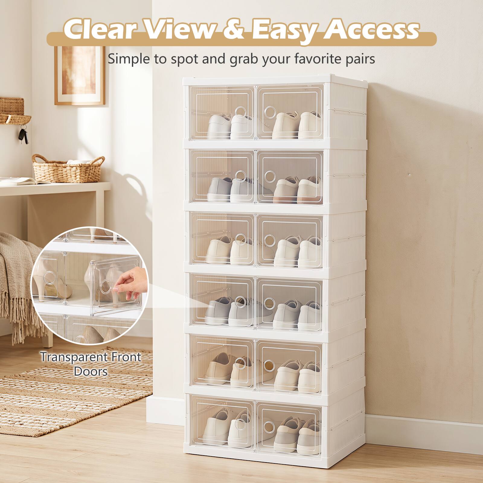 Clear View & Easy Access  
Simple to spot and grab your favorite pairs  

Transparent Front Doors