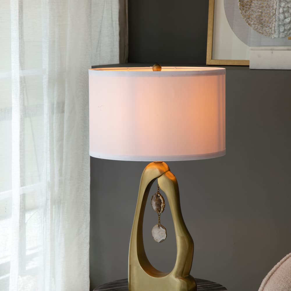 Alt View 7. Luckbyte - 16x27.5 Inch Gold Geode Shaped Table Lamp With White Drum Shade Assembly Required.