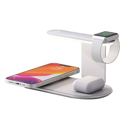 Front. RISOKEYS - Night Light Wireless Charger - Multi-Functional 4-in-1 Wireless Charging Stand, Phone Stand for Apple Phones - Silver.