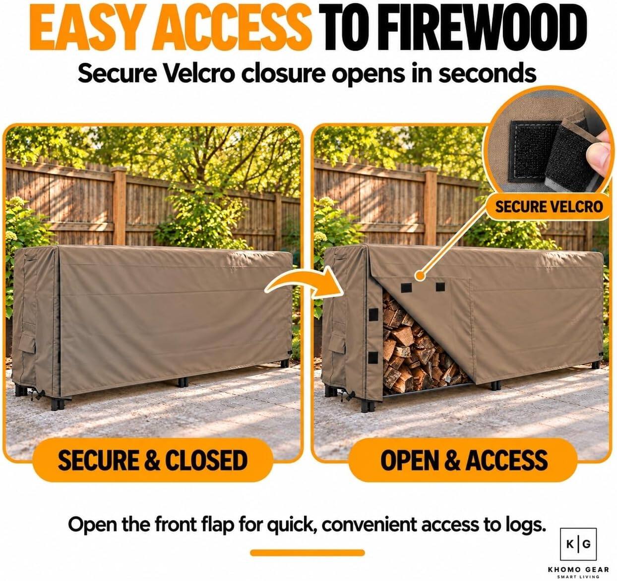 KHOMO GEAR Firewood Rack Cover 8ft Waterproof, Outdoor Log Rack Cover ...