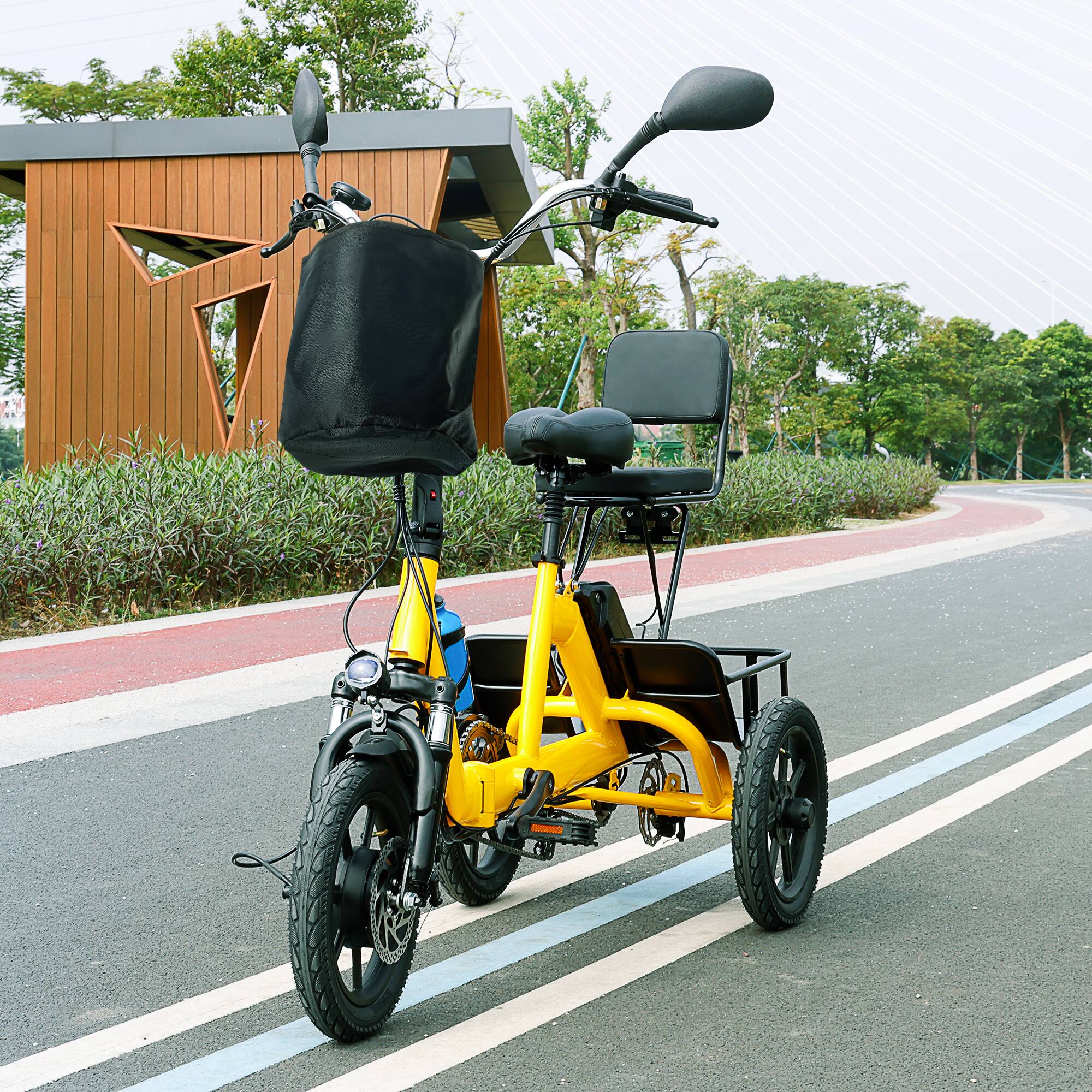 Alt View 4. Topteng - ​​350W 48V 10.4Ah Folding Electric Trike for Adults - 3 Modes, 13MPH, 28 Miles to 43 Miles Range, 396lbs Yellow - Yellow.