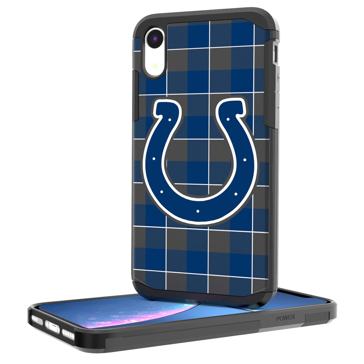 Front. Keyscaper - Indianapolis Colts iPhone Rugged Plaid Design Case - XR - Multicolor.