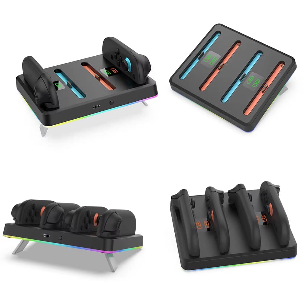 Luckbyte - Magnetic 4-in-1 Charging Dock for Nintendo Switch 2 Controllers, RGB Wall Mount Charger Stand with Buzzer Feedback