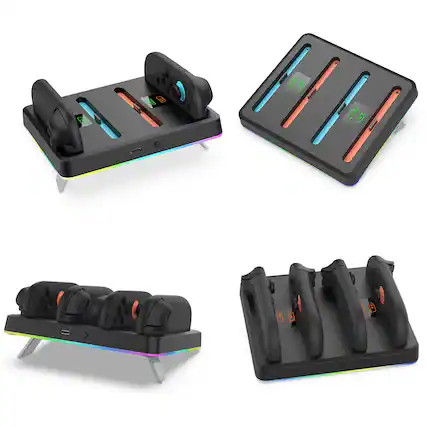 Front. Luckbyte - Magnetic 4-in-1 Charging Dock for Nintendo Switch 2 Controllers, RGB Wall Mount Charger Stand with Buzzer Feedback.