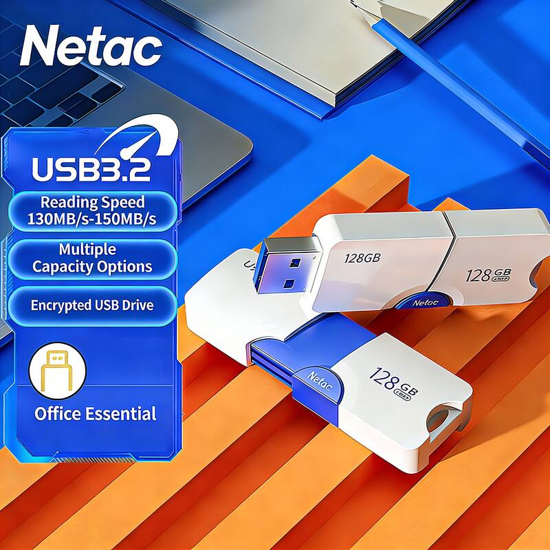 Netac USB3.2  
Reading Speed 130MB/s-150MB/s  
Multiple Capacity Options  
Encrypted USB Drive  
Office Essential  

128GB